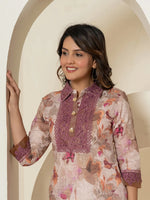 Thumbnail for Yufta Purple Cotton Schiffli Co-Ord Set With Lace Detailing