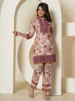 Thumbnail for Yufta Purple Cotton Schiffli Co-Ord Set With Lace Detailing