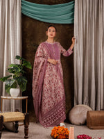Thumbnail for Yufta Purple Cotton Schiffli Kurta Dupatta Set With Lace Detailing