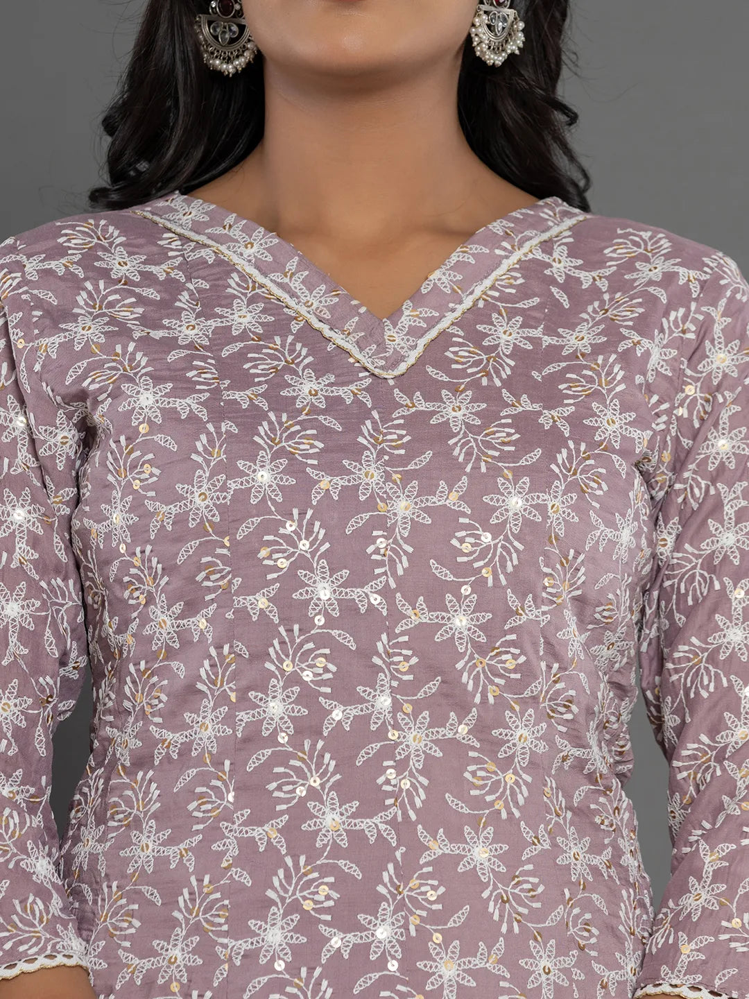 Yufta Purple Cotton Silk Embroidered Anarkali Kurta Dupatta Set - Distacart