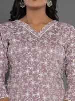 Thumbnail for Yufta Purple Cotton Silk Embroidered Anarkali Kurta Dupatta Set - Distacart