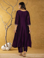 Thumbnail for Yufta Purple Embroidered Anarkali Kurta Dupatta Set