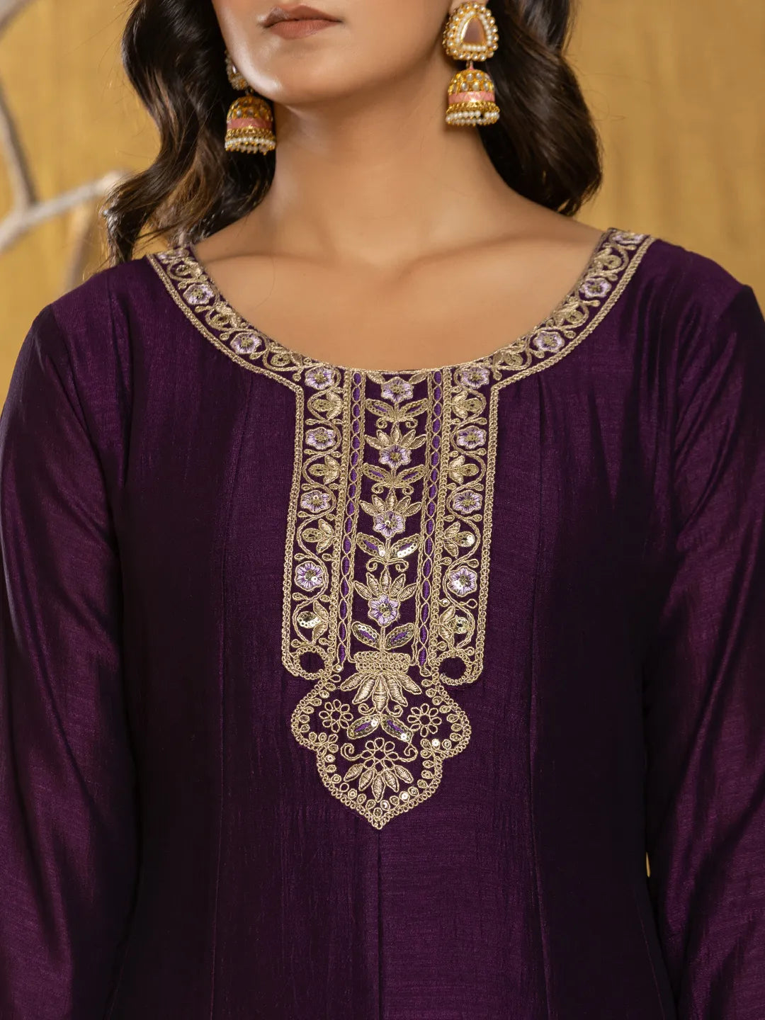 Yufta Purple Embroidered Anarkali Kurta Dupatta Set