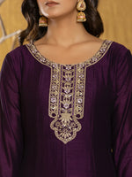 Thumbnail for Yufta Purple Embroidered Anarkali Kurta Dupatta Set