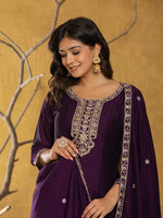 Thumbnail for Yufta Purple Embroidered Anarkali Kurta Dupatta Set