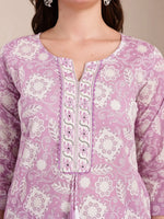 Thumbnail for Yufta Purple Ethnic Motifs Print Straight Kurta Trouser Dupatta Set