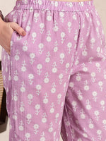 Thumbnail for Yufta Purple Ethnic Motifs Print Straight Kurta Trouser Dupatta Set