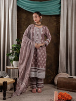 Thumbnail for Yufta Purple Ethnic Motifs Pure Cotton Kurta Dupatta Set With Lace Detailing