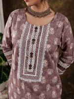 Thumbnail for Yufta Purple Ethnic Motifs Pure Cotton Kurta Dupatta Set With Lace Detailing
