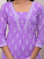 Thumbnail for Yufta Purple Floral Cotton A-Line Suit Set