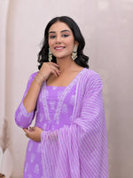 Thumbnail for Yufta Purple Floral Cotton A-Line Suit Set