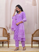 Thumbnail for Yufta Purple Floral Cotton A-Line Suit Set