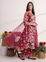 Thumbnail for Yufta Purple Floral Print A-Line Kurta Trouser And Dupatta Set