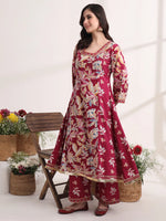 Thumbnail for Yufta Purple Floral Print A-Line Kurta Trouser And Dupatta Set