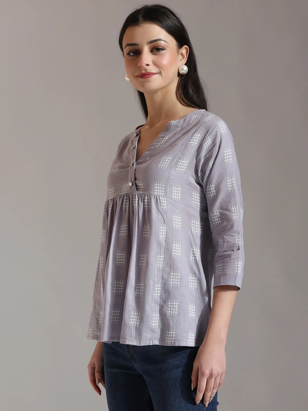 Yufta Purple Handloom Cotton Gathered Or Pleated Top - Distacart