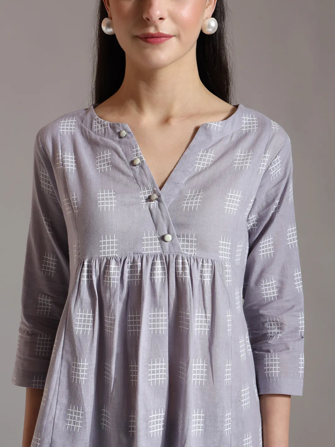 Yufta Purple Handloom Cotton Gathered Or Pleated Top