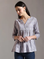 Thumbnail for Yufta Purple Handloom Cotton Gathered Or Pleated Top