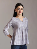 Thumbnail for Yufta Purple Handloom Cotton Gathered Or Pleated Top