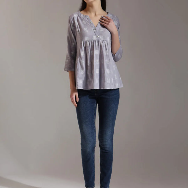 Yufta Purple Handloom Cotton Gathered Or Pleated Top - Distacart