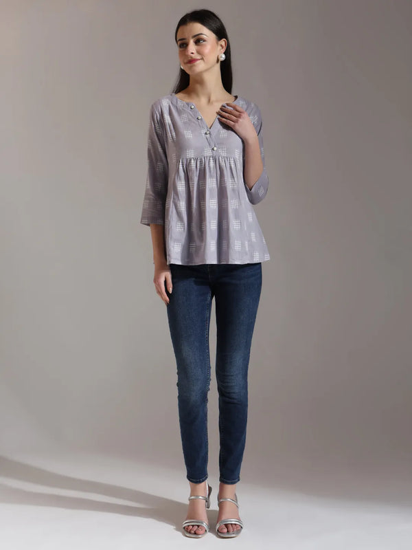Yufta Purple Handloom Cotton Gathered Or Pleated Top