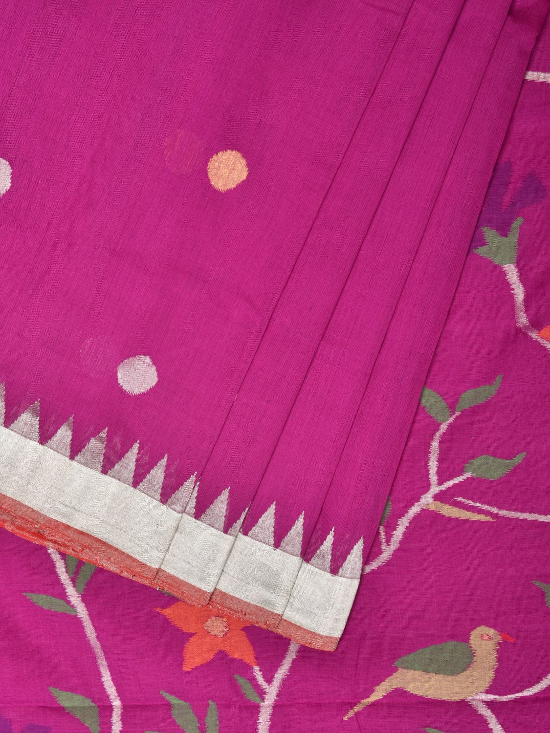 Purple Khadi Cotton Handloom Saree with Plant and Birds Pallu Design - Global Threads - Distacart