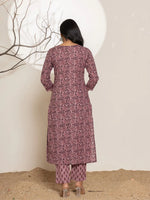 Thumbnail for Yufta Purple Leaf Print Cotton Straight Kurta With Dupatta Set