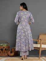 Thumbnail for Yufta Purple Mirror_Work Cotton Anarkali Kurta Duppta Set