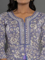 Thumbnail for Yufta Purple Mirror_Work Cotton Anarkali Kurta Duppta Set