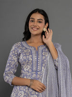 Thumbnail for Yufta Purple Mirror_Work Cotton Anarkali Kurta Duppta Set