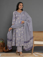 Thumbnail for Yufta Purple Mirror_Work Cotton Anarkali Kurta Duppta Set