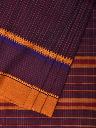 Purple Narayanpet Cotton Handloom Saree with Checks Design No Blouse - Global Threads - Distacart