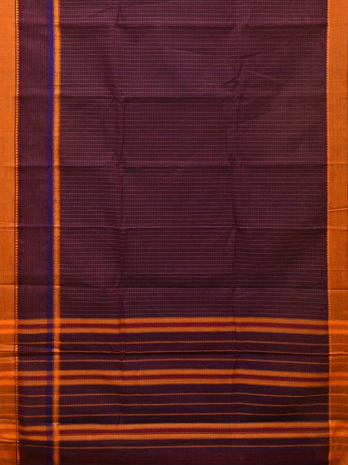 Purple Narayanpet Cotton Handloom Saree with Checks Design No Blouse - Global Threads - Distacart