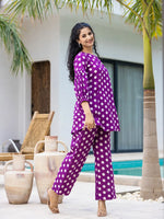 Thumbnail for Yufta Purple Polka Dot Print Top And Trouser Co Ord Set
