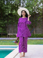 Thumbnail for Yufta Purple Polka Dot Print Top And Trouser Co Ord Set