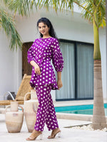 Thumbnail for Yufta Purple Polka Dot Print Top And Trouser Co Ord Set