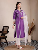 Thumbnail for Yufta Purple Premium Cotton Kurta Dupatta Pant Set