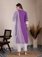 Thumbnail for Yufta Purple Premium Cotton Kurta Dupatta Pant Set
