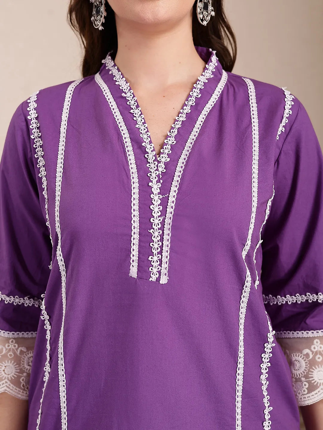 Yufta Purple Premium Cotton Kurta Dupatta Pant Set