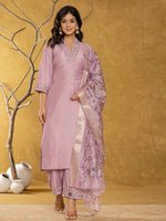 Thumbnail for Yufta Purple Silk Blend Pakistani Style Kurta Dupatta Set