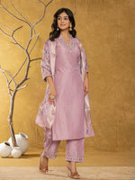 Thumbnail for Yufta Purple Silk Blend Pakistani Style Kurta Dupatta Set