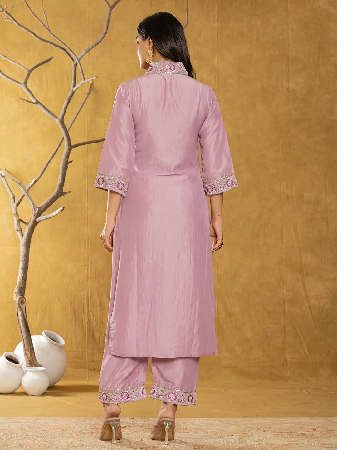 Yufta Purple Silk Blend Pakistani Style Kurta Dupatta Set
