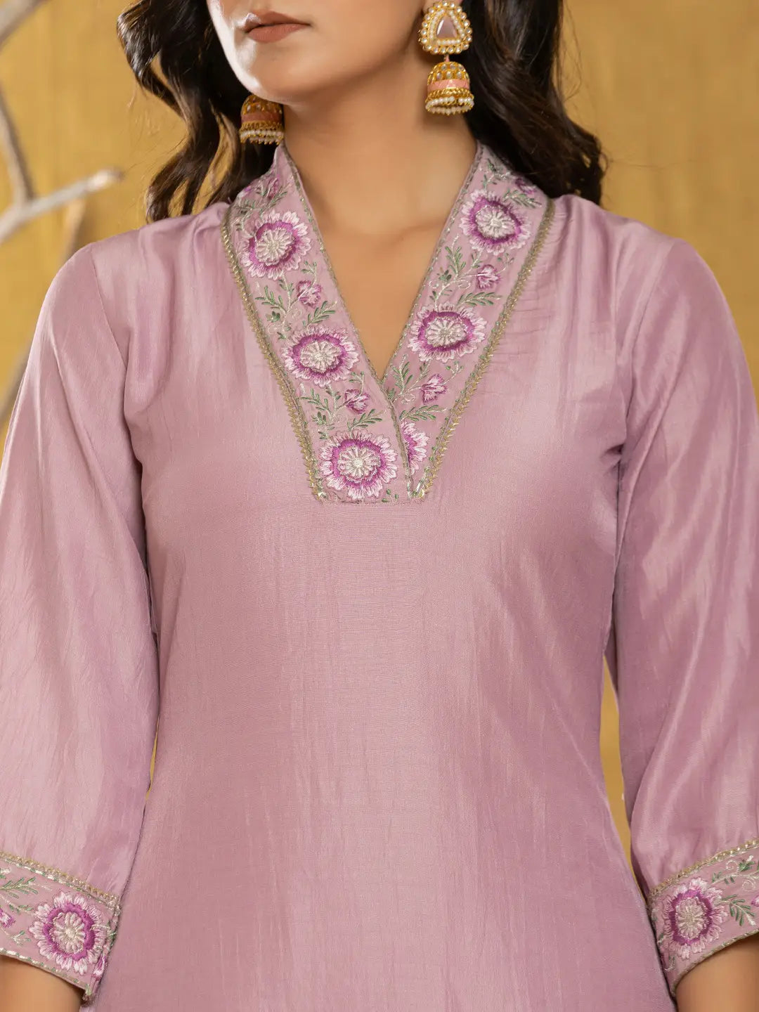 Yufta Purple Silk Blend Pakistani Style Kurta Dupatta Set