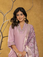 Thumbnail for Yufta Purple Silk Blend Pakistani Style Kurta Dupatta Set