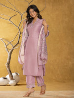 Thumbnail for Yufta Purple Silk Blend Pakistani Style Kurta Dupatta Set