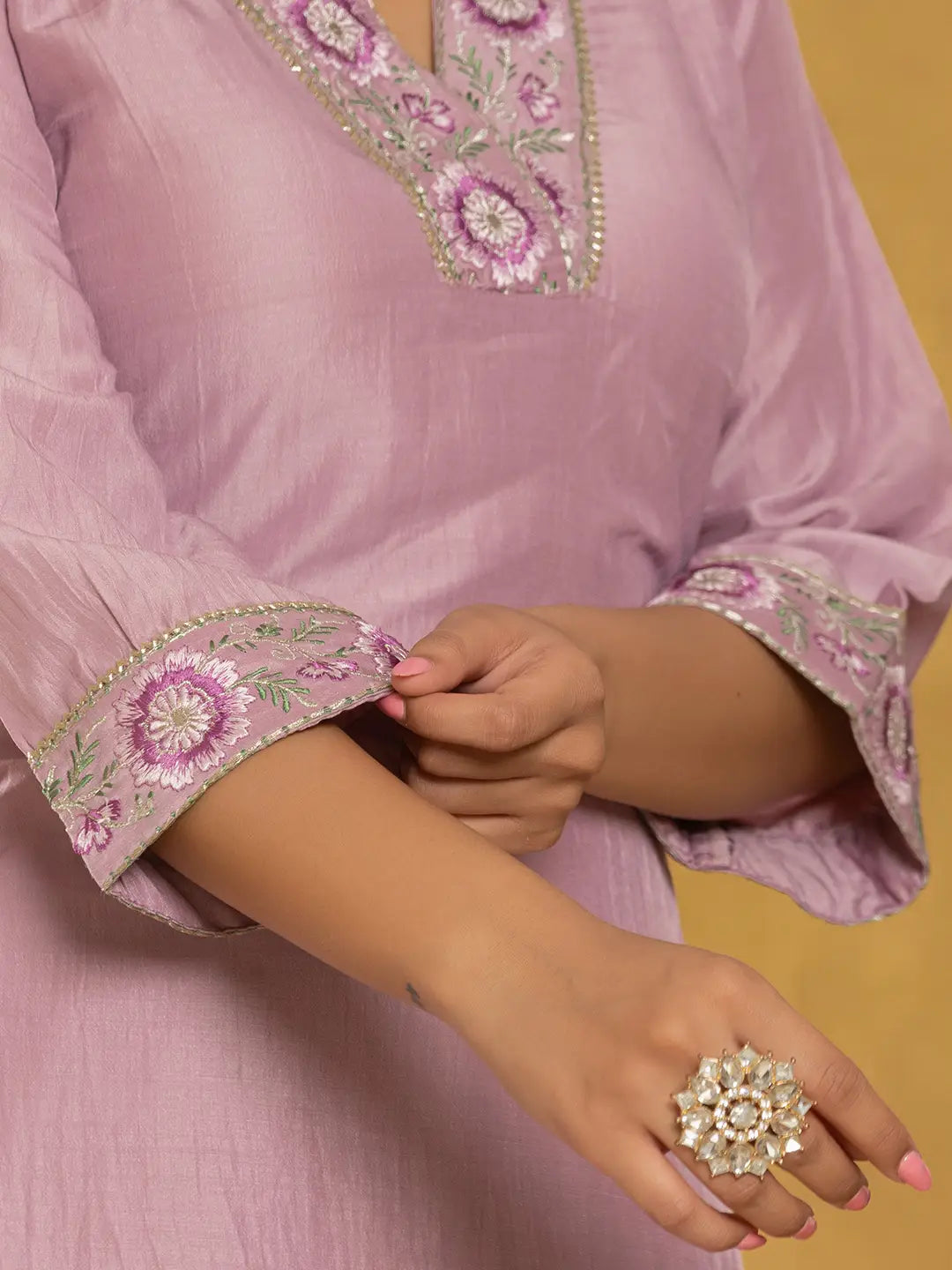 Yufta Purple Silk Blend Pakistani Style Kurta Dupatta Set