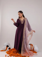 Thumbnail for Yufta Purple Silk Embroidered Kurta Dupatta Set