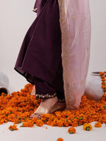 Thumbnail for Yufta Purple Silk Embroidered Kurta Dupatta Set