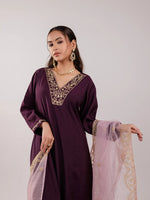 Thumbnail for Yufta Purple Silk Embroidered Kurta Dupatta Set