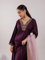 Thumbnail for Yufta Purple Silk Embroidered Kurta Dupatta Set