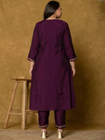 Thumbnail for Yufta Purple Silk Embroidered Plus Size Kurta Dupatta Set